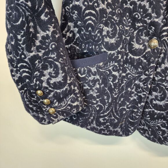 Cabi Filigree Jacquard Blazer Coat Size 12 Blue Wool Blend Lined Darted Waist - Picture 9 of 16